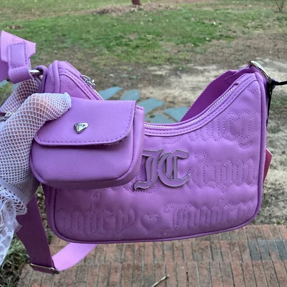 Juicy Couture Quilted Violet Tulle Handbag Crossbody Includes Change Purse - Picture 13 of 16